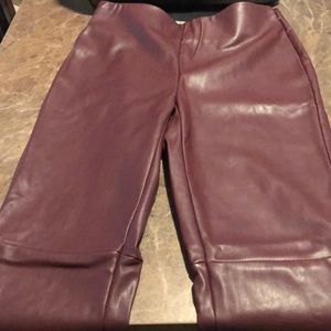 Maroon faux leather leggings